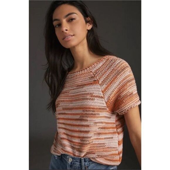 Maeve By Anthropologie Orange Space-Dye Ada Cotton Crew Neck Sweater Size Small - Picture 1 of 13